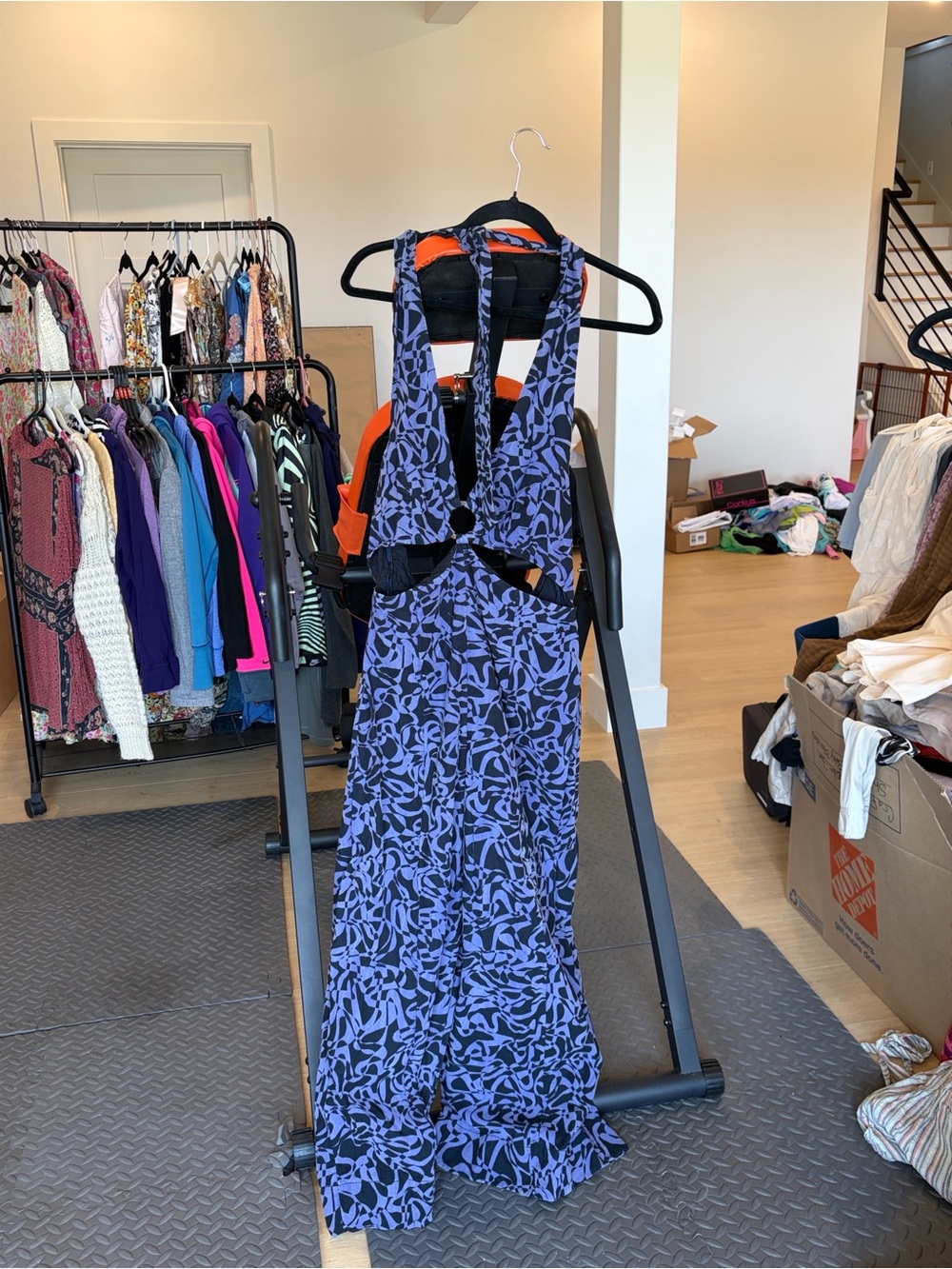 Anthropologie Lavender and Black Backless Cutout Maxi Dress